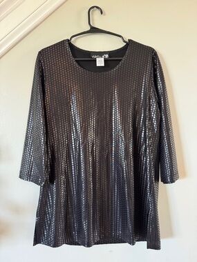 C&C studio Black Long-Sleeve Square pattern top